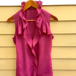 Tahari Magenta Ruffle Blouse